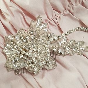 Crystal lace floral leaf bridal wedding hair comb